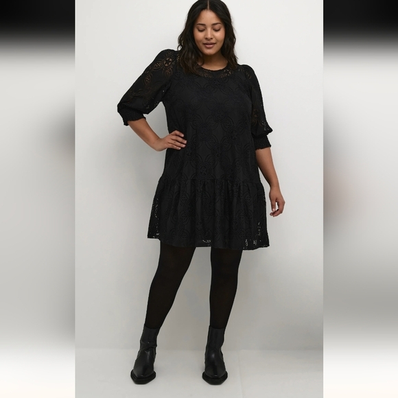 Black Lace Mini Dress 3/4:Sleeve size 24 EU 54 - Picture 5 of 17